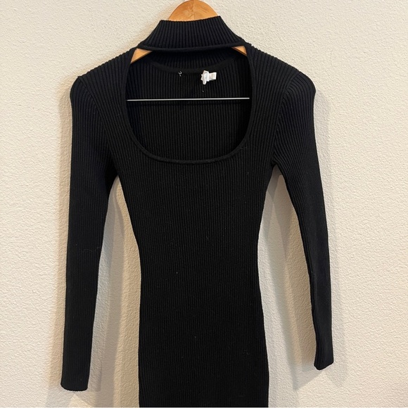 Jonathan Simkhai size small black ribbed Kenny midi dress slit pull on - Picture 3 of 10